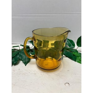 Vintage Amber Glass Pitcher With Handle & Pour Spout - Retro Mid-Century Style - 6.5&quot; Tall