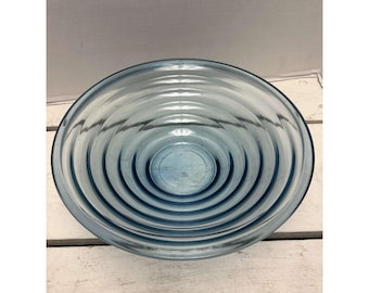 Vintage Ribbed Glass Bowl In Light Blue Transparent Design