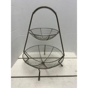 Two-Tier Wire Basket Stand With Handle For Kitchen Storage & Decor