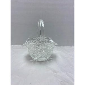 Vintage Clear Glass Decorative Basket With Handle