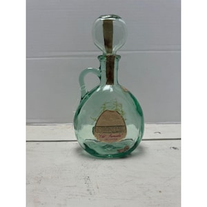 Vintage Old Ironsides Decanter & Bottle Set With Stopper Glass Ship Design Collectible Green Glass