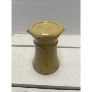 Vintage-Inspired Yellow Ceramic Vase With Distressed Finish & Embossed Floral Design