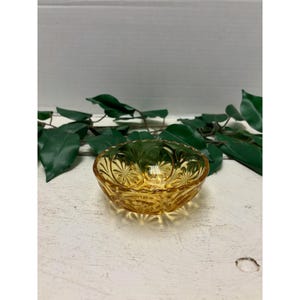Vintage Amber Glass Bowl With Floral Cut Design