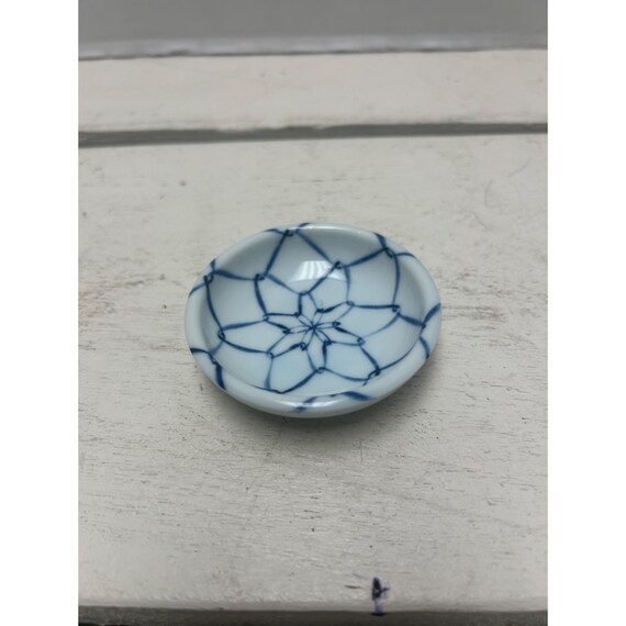 Small Ceramic Blue Geometric Star Pattern Trinket… - image 1