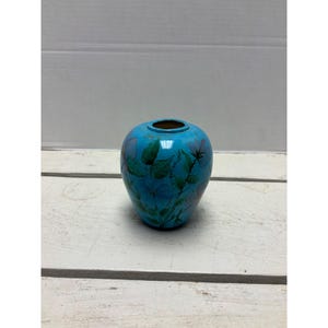 Hand-Painted Blue Floral Ceramic Vase 4&quot; Tall