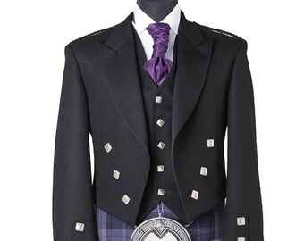 Men's Handmade Prince Charlie Kilt Jacket with 5 Button Waistcoat Scottish Men’s 100% wool & Wedding Jacket | Chest Size 34” to 54 inch