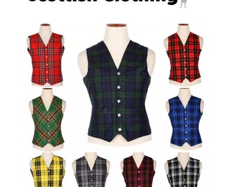 Men’s Tartan Waistcoat Scottish bias cut 5 buttons kilt vest wedding vest in 40+ Tartans