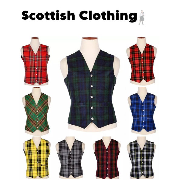 Men’s Tartan Waistcoat Scottish bias cut 5 buttons kilt vest wedding vest in 40+ Tartans