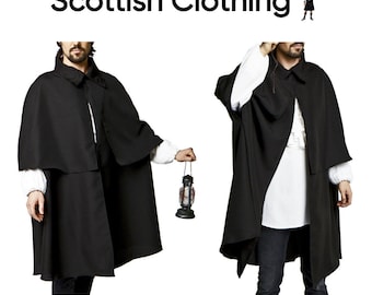 Inverness Cape - Black, Halloween black coat, Gothic black coat, Men's Halloween coat black, steampunk clothing, Handmade Inverness Cape
