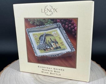 Lenox Everyday Soirée Wine Bottle Napkin Box Holder NIB Includes Cocktail Napkins