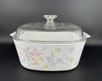 Vintage CorningWare Pastel Bouquet 5 Liter A-5-B Casserole Dish with Pyrex Lid