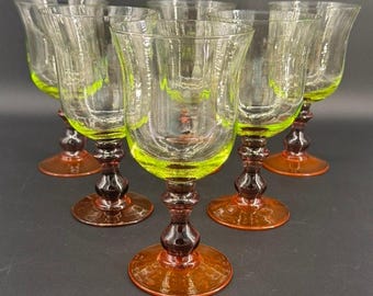 Anthropologie Galleria Glass Goblets Set 6 12oz Green Amber Purple Wine Water Glasses