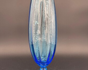 Hand Blown Cobalt Blue Ombre Glass Vase | Tall Art Glass Gradient Bud Vase