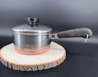 Vintage Revere Ware 1 Qt Kastrull med Lock Kopparbotten Clinton IL USA #86 Revereware