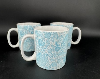 Set of 3 Lauren Ralph Lauren Blue Floral Botanical Paisley Coffee Mugs 14 oz