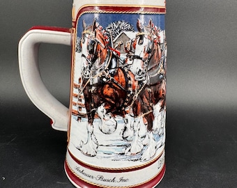 Budweiser Clydesdales Beer Stein 1989 Collector Series Ceramarte Brazil Mug