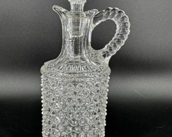 EAPG Hobnail Bullseye Glass Decanter Cruet w/ Original Pinecone Finial Stopper