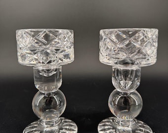 Vintage Block Crystal Candlestick Holders Set of 2 6" Cut Crystal Candle Holders