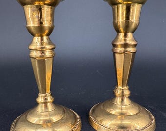 Vintage Solid Brass Candlestick Holders Set of 2 Beaded Edge Taper