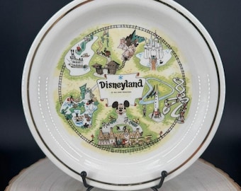 Vintage Disneyland Park Map Souvenir Collector Plate Walt Disney Productions 7.25" Gold Rim