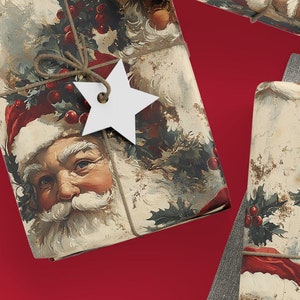 Carta da regalo vintage di Babbo Natale, carta da regalo natalizia, carta da regalo antica di Natale, carta da regalo di Babbo Natale, rotoli di carta tradizionale natalizia per le feste