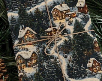 Winter Village Christmas Wrapping Paper, Festive Cottage Gift Wrap