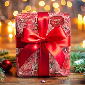 Red Christmas Wrapping Paper Holiday Gift Wrap Ornament Christmas Paper Red and Gold Gift Wrap Festive Decor Gift Wrap Paper Red Sparkle