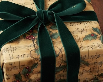Musikaliskt julklappspapper, vintage järneknoter, julklappspapper i rulle, julsaga