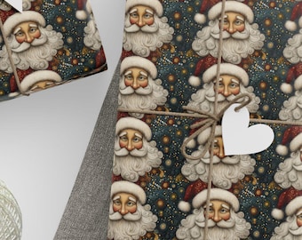 Vintage Weihnachtspapier mit Weihnachtsmannmotiv, Geschenkpapier für die Feiertage