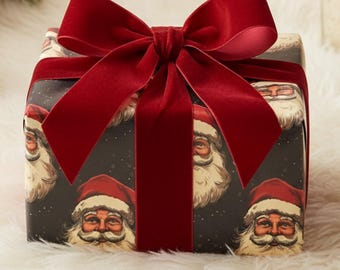 Vintage Santa Claus Christmas Wrapping Paper: Holiday Gift Wrap Black Background