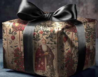 Vintage Saint Nicholas Wrapping Paper, Festive Christmas Gift Wrap