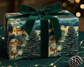 Snowy Village Christmas Wrapping Paper: Cozy Winter Gift Wrap