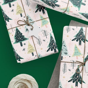 Carta da regalo per albero di Natale Carta da regalo per le feste pastello Carta da regalo verde per le feste Carta da regalo per neonati Carta da regalo per albero di pino di Natale Rotolo di design di Natale