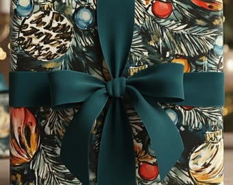 Christmas Ornament Pine Branch Gift Wrap: Festive Holiday Paper