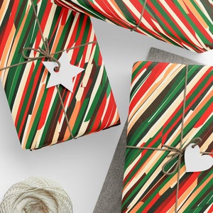 Bold Modern Wrapping Paper Christmas Striped Gift Wrap Green Red Brown Gift Wrap Creative Paper Holiday Parties Trendy Paper Roll
