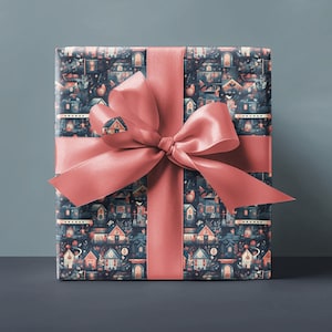 Enchanted Forest Wrapping Paper Woodland Gift Wrap Fairytale Birthday Paper Whimsical Nature Decorative Wrap Woodland Village Navy Christmas