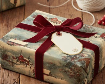 Winter Wonderland Wrapping Paper Snowy Village Gift Wrap Festive Holiday Paper Red Barn Scene Christmas Gift Wrap Paper Rustic Farmhouse