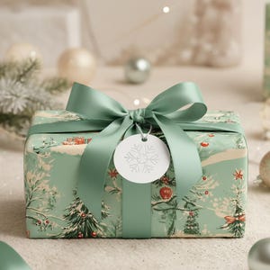 Vintage Mint Green Christmas Wrapping Paper, Snowy Trees