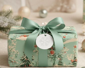 Papel de regalo navideño vintage, papel de regalo navideño menta, papel decorativo, idea de regalo festivo, papel navideño retro, verde nieve, antiguo