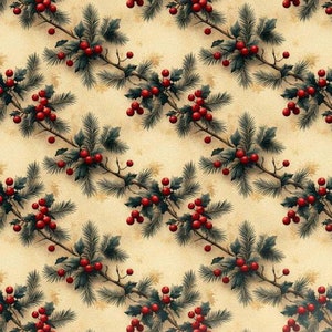 Christmas Berry Gift Wrap Festive Pine Wrapping Paper Holiday Gift Wrap Red Berries Winter Gift Wrap Seasonal Paper Christmas Tree Decor