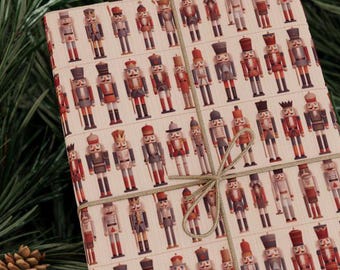 Nutcracker Christmas Wrapping Paper for Festive Gift Wrap Holiday Season Premium Paper Vintage Style Nutcracker Soldiers Pattern Red Brown