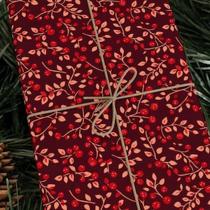 Holiday Berry Wrapping Paper Christmas Gift Wrap Festive Burgundy Red Berry Pattern Paper Elegant Seasonal Wrapping Perfect for Christmas
