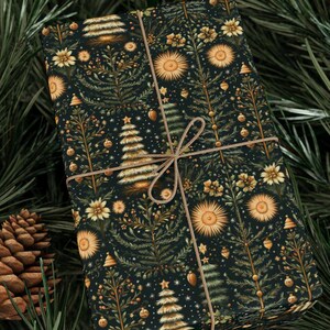 Entwined Woodland Christmas Wrapping Paper Holiday Nature Gift Wrap Elegant Green Gold Seasonal Decor Paper for Festive Presents Under Tree