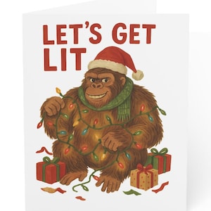 Christmas Gorilla Funny Holiday Card Set Santa Hat Lights 10 30 50 Packs Premium Christmas Greeting Card Illustrated Festive Monkey Humor