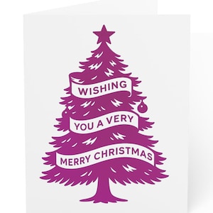 Purple Christmas Tree Holiday Card Set Wishing You A Merry Christmas Bold Festive Design 10 30 50 Pack Fun Simple Christmas Greeting Cards