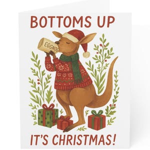 Bottoms Up Eggnog Christmas Card Set Festive Christmas Greeting Card Kangaroo Design Holiday Card Set Watercolor Vibrant Warm Color 10 30 50