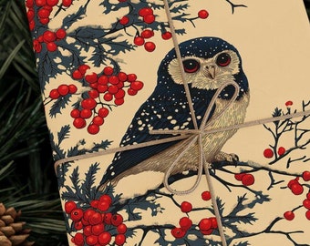 Uil Kerstcadeaupapier Feestdagen Cadeaupapier Beige Winter Vogels Feestelijk cadeaupapier Uildecor Cadeaupapier Natuur Cadeaupapier crème
