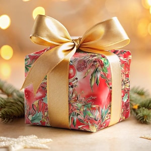 Festive Christmas Wrapping Paper Holiday Gift Wrap Red Gold Ornaments Gift Wrap Rolls Cheerful Seasonal Paper Party Wrap Green Accent Joyful