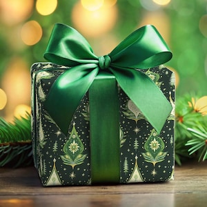 Green Wrapping Paper Christmas Gift Wrap Holiday Elegant Deep Green Christmas Paper Forest Green Damask Style Paper Tree Pattern Paper Rolls