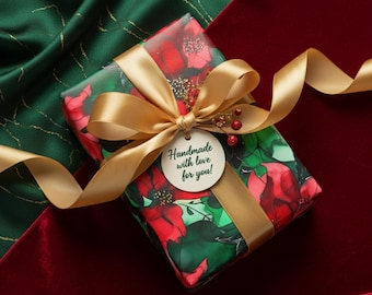 Poinsettia Christmas Wrapping Paper: Red Floral Watercolor Gift Wrap